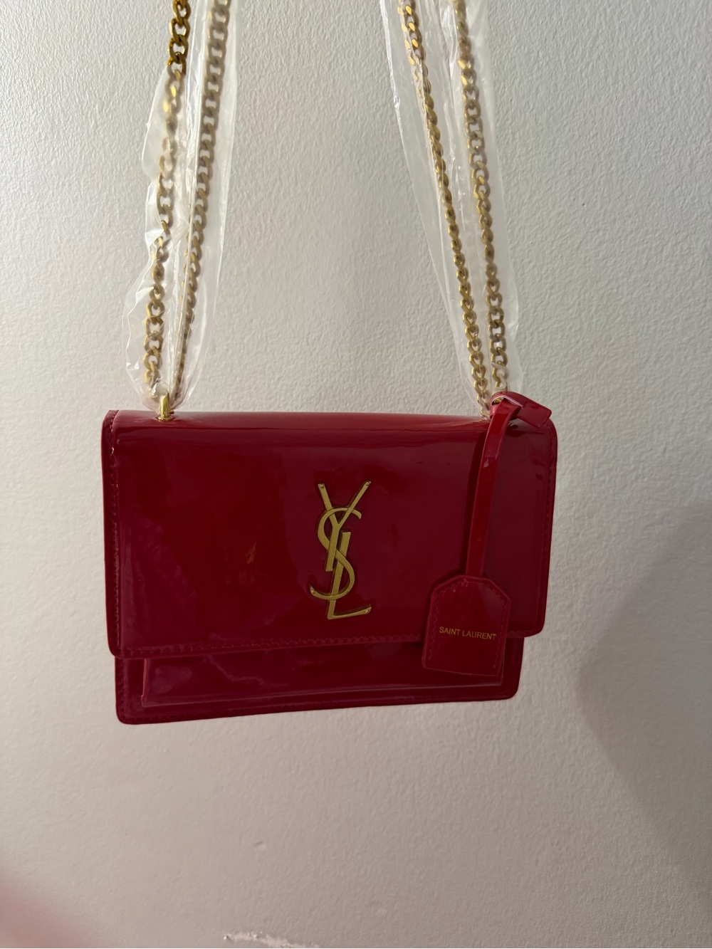 Saint Laurent Red Patent Crossbody Bag with Gold Hardware
